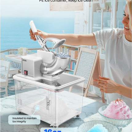 Commercial Ice Crusher 661LBS/H Electric Snow Cone Maker Shaved Ice White