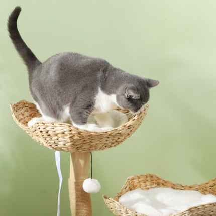 37 Inch Modern Cat Tree w/ Wooden Scratching Posts, Condo, Beds, Cushions, Toy Balls & Anti-Tip Kit