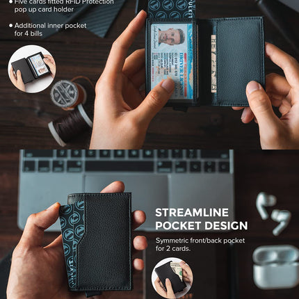 Credit Card Case With Double Id Window Rfid Blocking Automatic Leather Up Wallet