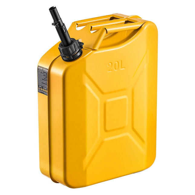 Metal Fuel Container, 5.3 Gallon, Fuel Jerry Can With Spout And Comfort Handle, 6 L/min Max Flow Rate, Leakproof & Corrosion-resistant Metal Gas Tank Most Cars Motorcycle ATV UTV, Yellow