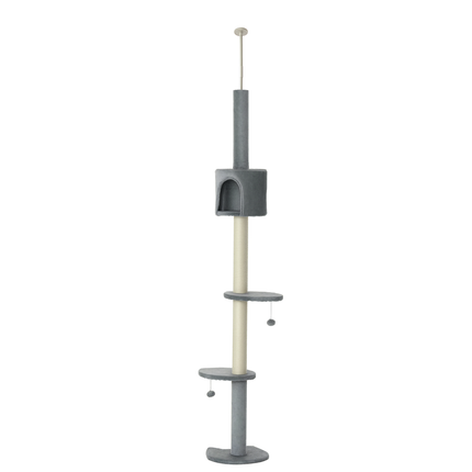 85.5" Cat Tree Height Adjustable Floor-to-Ceiling 4-Tier Kitty Climbing Activity Center Condo Cat Toy with Scratching Post Hanging Balls Play Rest Post Pet Furniture Grey