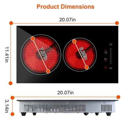 1Pc Dual Induction Burners Electric Cooktop 110V Total 1900W Electric Stove Built In Electric Ceramic Stove With Timer Setting 9 Firepower Levels Over Heating Protection