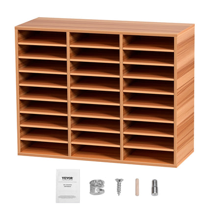 27 Compartments Wood Literature Organizer, Adjustable Shelves, Medium Density Fiberboard Mail Center, Office Home School Storage For Files, Documents, Papers, Magazines, Oak