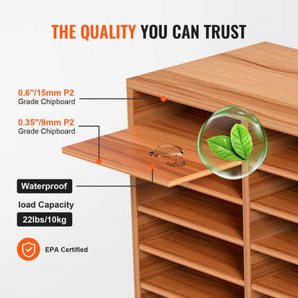 27 Compartments Wood Literature Organizer, Adjustable Shelves, Medium Density Fiberboard Mail Center, Office Home School Storage For Files, Documents, Papers, Magazines, Oak