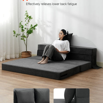Folding Sofa Bed, 3-in-1 Foldable Couch Bed With 2 Pillows And Washable Cover, 25D High Density Memory Foam Convertible Sleeper Chair Bed, Futon Couch For Living Room, Bedroom, Dark Grey(Queen)