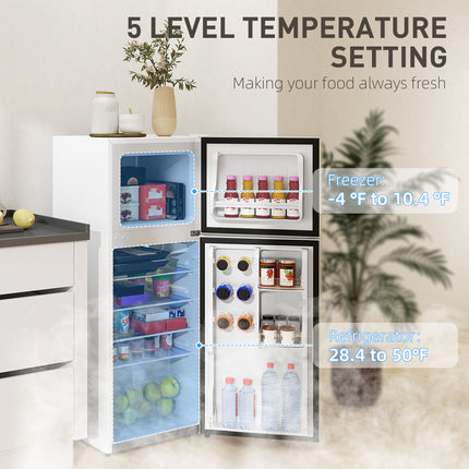 Small Fridge with Freezer, 4 Cu Ft Refrigerator with Reversible Doors, White