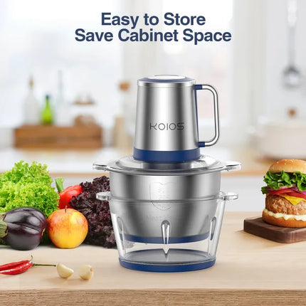 KOIOS 2L Electric Food Chopper Processor Vege Meat Grinder Mixer 2 Bowls Stainless Steel Glass