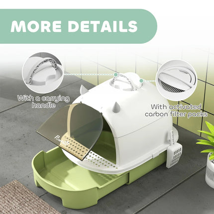 Covered Cat Litter Box With Lid, Scoop, Deodorizing Bags For Odor Control, Privacy, Easy To Clean, Green