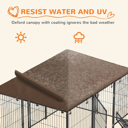 Outside Dog Kennel, 6.9' X 4.6' X 5' Puppy Play Pen With Canopy, Garden Playpen Fence Crate With Rotating Bowl, Black
