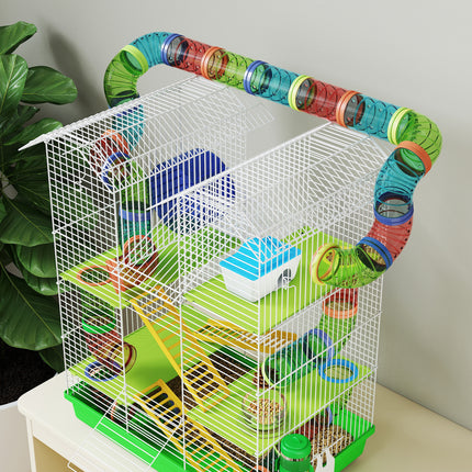18.5" 5 Tier Hamster Cage with Tubes and Tunnels, Small Animal Cage, Rat Gerbil Cage with Water Bottle, Food Dish, Exercise Wheel, Green