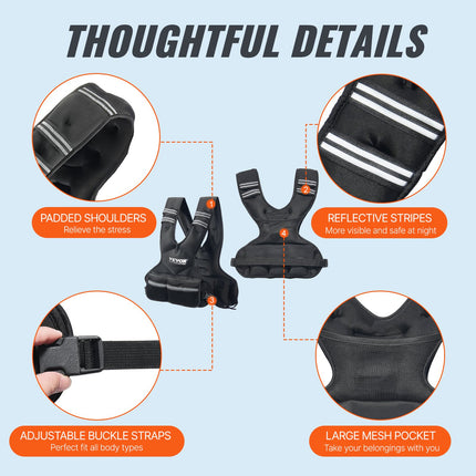 Adjustable Weighted Vest, 11-20lb Weight Vest With 6 Ironsand Weights And  Reflective Stripe, Body Weight Vest Exercise Set For Men Women, Workout Equipment For Strength Training Running Jogging