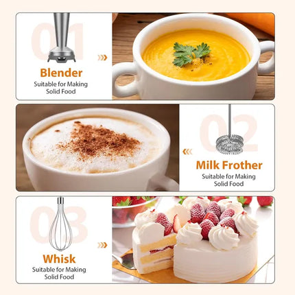KOIOS Immersion Blender, 1000W Anti-scratch 3-in-1 Hand Blender, Upgraded 12 Speed Stainless Steel Blade Stick Blender With Turbo Mode, Whisk And Milk Frother, BPA-Free
