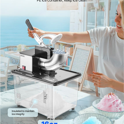 Commercial Ice Crusher 661LBS/H Electric Snow Cone Maker Shaved Ice Black