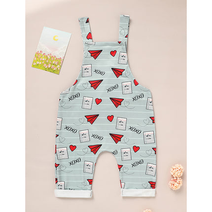 Baby Boy Girl's Casual Heart Pattern Jumpsuit, Paper Airplane Heart Xoxo Trendy Overalls, Valentine's Day Coming Home Outfit