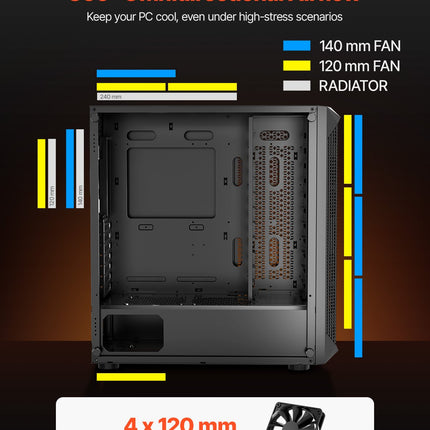 PC Gaming Case Mid-Tower Computer Case With 4 X 120 Mm Fans For ATX/M-ATX/ITX