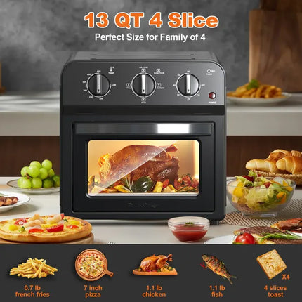 Family Size Air Fryer Toaster Oven Combo,13QT,360° Hot Air Circulation For Healthy Oil-Free Cooking, Multifunctional Convection Contertop Oven, Adjustable Time & Temp Control