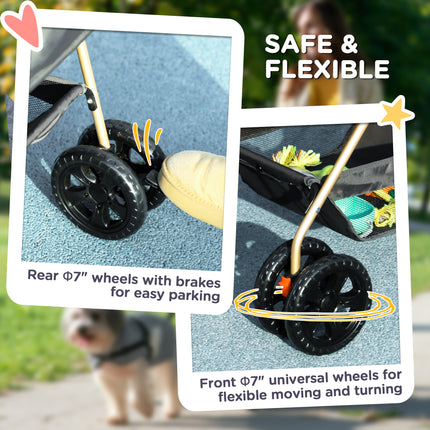 3 in 1 Pet Stroller with Detachable Carrier, Foldable Dog Stroller with Storage Basket, Cupholder, for Mini Dogs, Gray