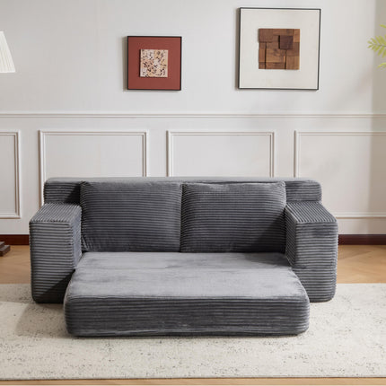 Loveseat Sofa, Comfortable Deep Seat Sofa Bed, Modern Small Corduroy Couch For Living Room Bedroom,Reversible Cushion With Pillows,No Assembly Required,Dark-grey
