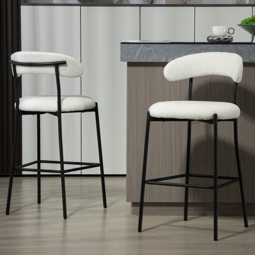 26 Counter Height Bar Stools Teddy Fabric Cover Kitchen Island Counter Bar Stool With Black Powder Coating Base And Footrest