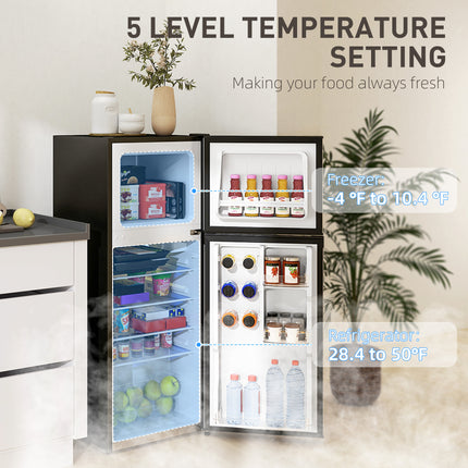 Small Fridge with Freezer, 4 Cu Ft Refrigerator with Reversible Doors, Silver
