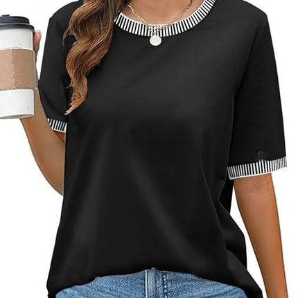 European And American Fashion Casual Multicolor Knitted Color Striped Short Sleeve