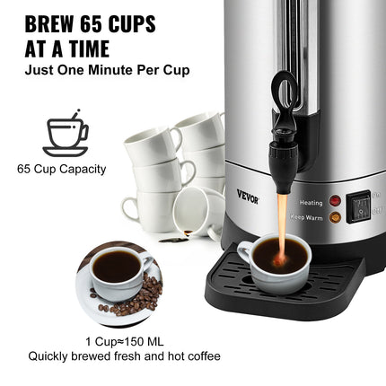 Commercial Coffee Urn 65 Cup Stainless Steel Coffee Dispenser Fast Brew
