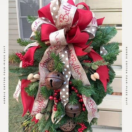 Christmas Candy Cane Wreath Xmas Teardrop Wreath Green Leaves Wreath Wall Hanging Door Garland Front Door Holiday Decoration