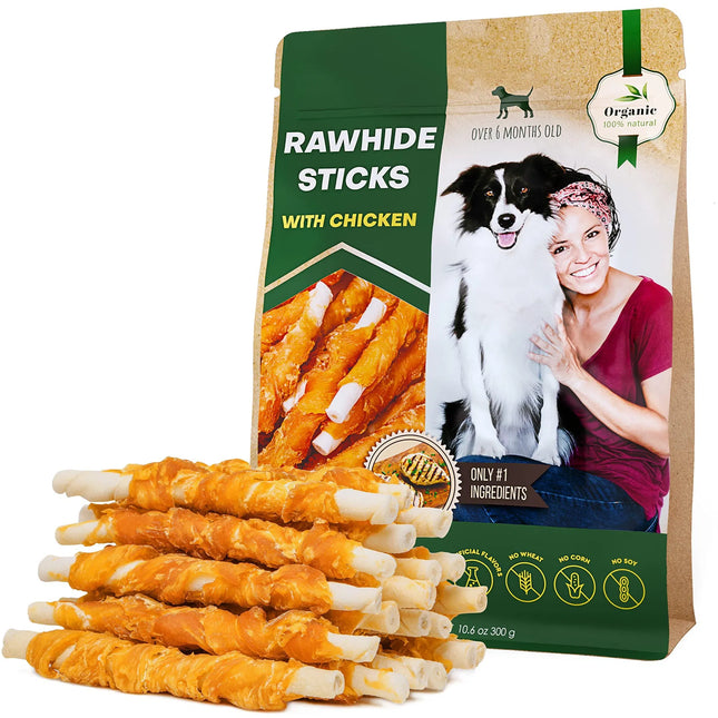 Dog Sticks Wrapped With Chicken & Pet Natural Chew Treats Grain Free Organic Meat & Human Grade Dried Snacks In Bulk For Training Small & Large Dogs