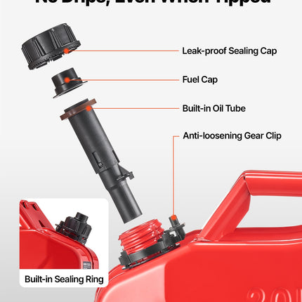 Metal Fuel Container, 5.3 Gallon, Fuel Jerry Can With Spout And Comfort Handle, 6 L/min Max Flow Rate, Leakproof & Corrosion-resistant Metal Gas Tank Most Cars Motorcycle ATV UTV, Red