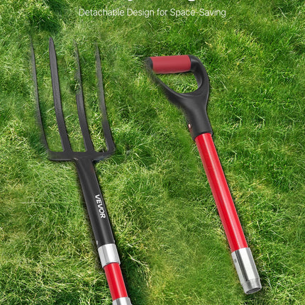 4 Tines Garden Fork Fiberglass Handle 45 In Digging Spading Pitchfork Heavy Duty