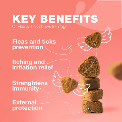 Dog Flea And Tick Treatment Chews FleaTick Prevention For Dogs Chewables Natural Dog Flea & Tick Control Soft Treats Immune Support Supplement