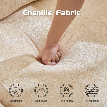 Compression Sofa,Convertible Floor Sofa Bed With Fixed-Shape Frame, Loveseats Boneless Modular Sectional Sofa,No Assembly Required,Chenille Fabric,for Living Room Bedroom,Beige