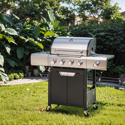 Propane Grill 4 Burner Barbecue Grill Stainless Steel Gas Grill With Side Burner For Outdoor BBQ, Camping