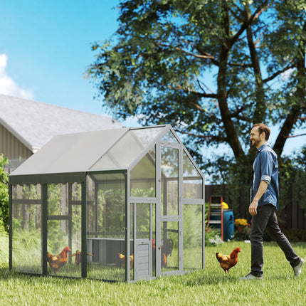 Large Wooden Chicken Run With Waterproof & Anti-UV Cover, For 6-8 Chickens, For Backyard, Farm, 5.5 X 6 X 6