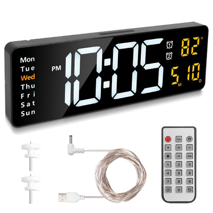 15.7in LED Digital Wall Clock With Remote Control 10 Level Brightness 3 Alarm Settings 12-24Hr Format Timing Countdown Temperature Calendar Display Decorative Clock For Office Home