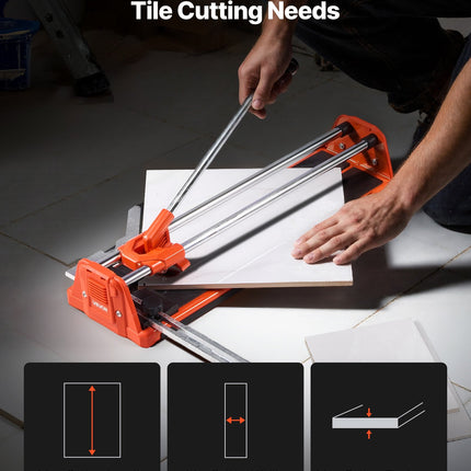 17-Inch Manual Tile Cutter For Wall & Polished Tiles,Double Rails For Precise Cutting, Tungsten Carbide Wheel,Non-Slip Handle,Anti-Displacement Pressure Rod,Precise Cuts For Pros & Beginners