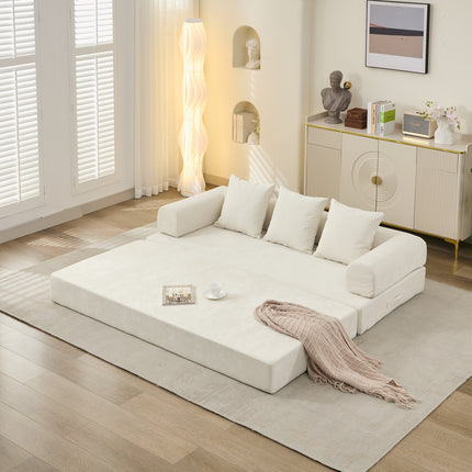 Comfy Convertible Folding Mattress Couch, Floor Sofa Bed, Chenille Floor Sofa With Armrest, Floor Sofa Lounge Couch For Living Room Bedroom Lounge Studio-Beige