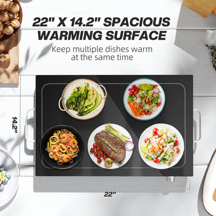 Food Warmer with Adjustable Temperature, Electric Warming Tray with Cool-Touch Handles for Parties, Buffets, Black