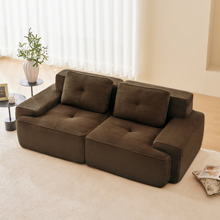 82 Modern L-Shaped Modular Sectional Sofa For Living Room, Corduroy Fabric, 2-Seater Couch With Deep Seat , Pearl-like Piping, Tufted Design, No Assembly, Anti-slip Design, Brown