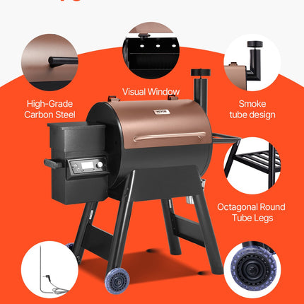 Wood Pellet Grill Smoker Outdoor Electric BBQ Grills 575 Sq.in Cook Area