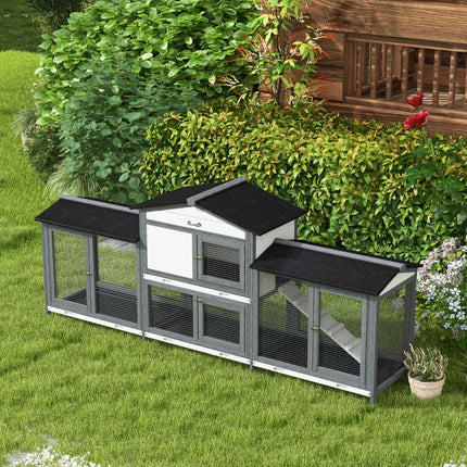 Wooden Rabbit Hutch Bunny Cage Pet Playpen House Enclosure With Double Side Run Boxes, No Leak Tray, Ramp, For Rabbits, Chickens, Ducks, Guinea Pig And Small Animals, Light Gray