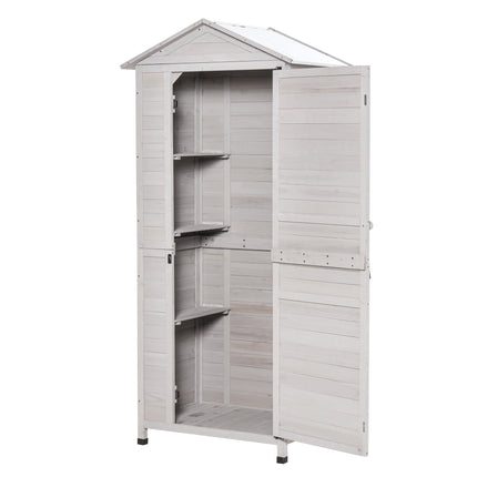 Wooden Garden Cabinet 4-Tier Storage Shed Lockable Organizer w/ Foot Pad Handle