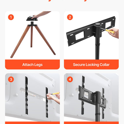 Tripod Easel TV Stand, For 40-65 Inch Flat Screen/Curved TVs Up To 99 Lbs, 18° Left-Right Rotation Portable TV Stand With Oak Wood Legs, For Bedroom, Living Room, Studio, MAX VESA 600 X 400 Mm