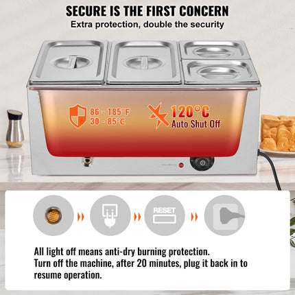 Commercial Electric Food Warmer 4-Pan Countertop Buffet 16.4QT Bain Marie