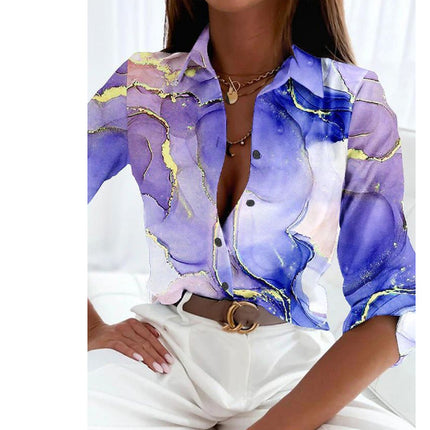 Spring And Autumn New Long Sleeve Lapel Loose Button Shirt