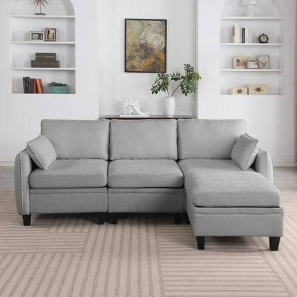 85 Inch GRAY Chenille Modular Sectional Sofa,  L-Shaped Cloud Couch With Storage Ottoman, DIY Combination For Living Room