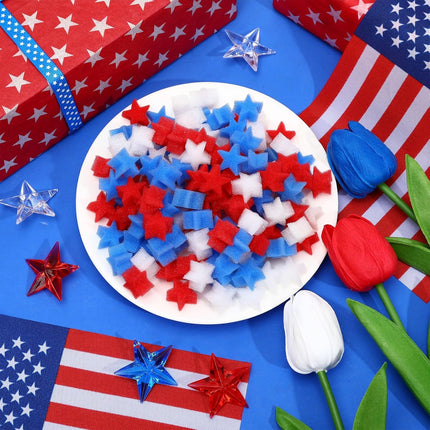 4th Of July Decorations, 12 Pcs Patriotic Artificial Tulips With 180 Pcs Red White Blue Sponge Stars Independence Day Vase Filler For Home Table Centerpiece Decor Clearance Sale