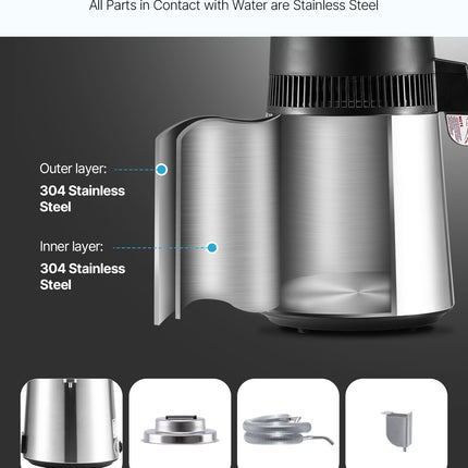 6L Water Distiller Home Countertop Purifier Machine 900W Stainless Steel Glass