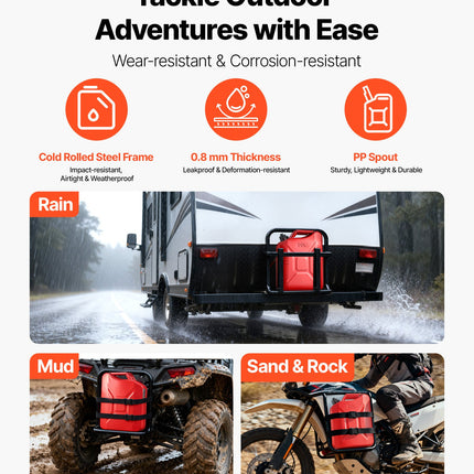 Metal Fuel Container, 5.3 Gallon, Fuel Jerry Can With Spout And Comfort Handle, 6 L/min Max Flow Rate, Leakproof & Corrosion-resistant Metal Gas Tank Most Cars Motorcycle ATV UTV, Red, 2 Packs