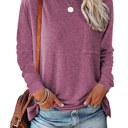 Pocket Split Long-sleeved Casual Bottoming T-shirt